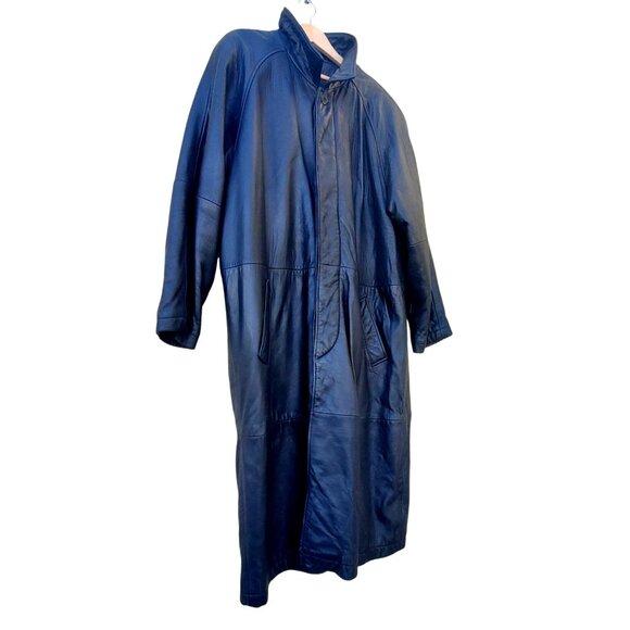 Vintage Colebrook Mens Long Black Leather Duster Coat L to XL Bomber - Picture 3 of 15